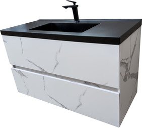 Дълъг шкаф за баня водоустойчив Siena 100 Marble Black